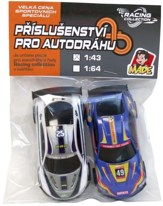 MaDe Autodráha náhradní autíčka 2 ks 1:43, stříbrná, modrá